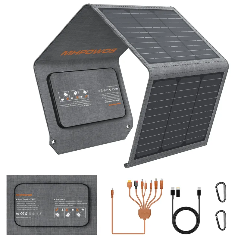 MHPOWOS 120 W/40 W tragbares Solarpanel, 19 V ETFE faltbares Solarladegerät für Kraftwerk, QC3.0 USB-A- und Typ-C-Ausgang für Telefone