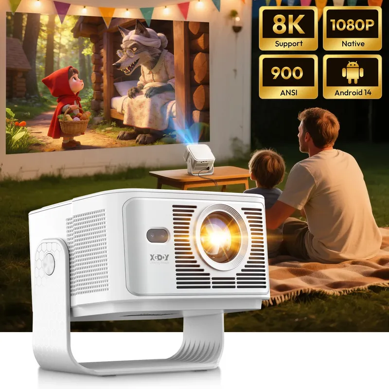 XGODY 8K/4K Projektor Android 14.0 900ANSI 2GB+16GB Autofokus Keystore-Korrektur Beamer Wifi6 BT5.4 Heimkino Outdoor