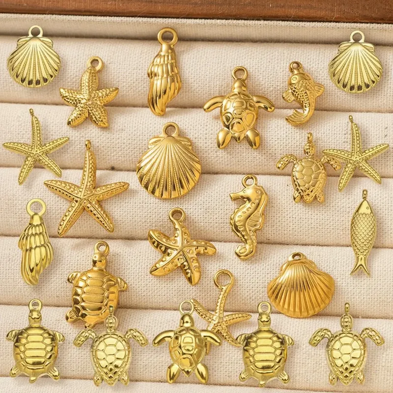 10 Stück Edelstahl Sommer Strand Charms Seestern Muschel Anhänger für DIY Armband Halskette Ohrringe Schmuckherstellung