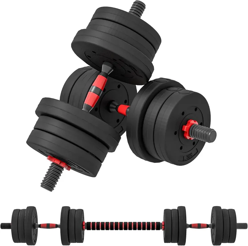 Verstellbare Hanteln, günstiges Set, 2 Hanteln 1 mit Verbindungsstangen, Bodybuilding-Hanteln, Heimfitnessgeräte, Trainingsgewichte, Schwarz Rot/Schwarz