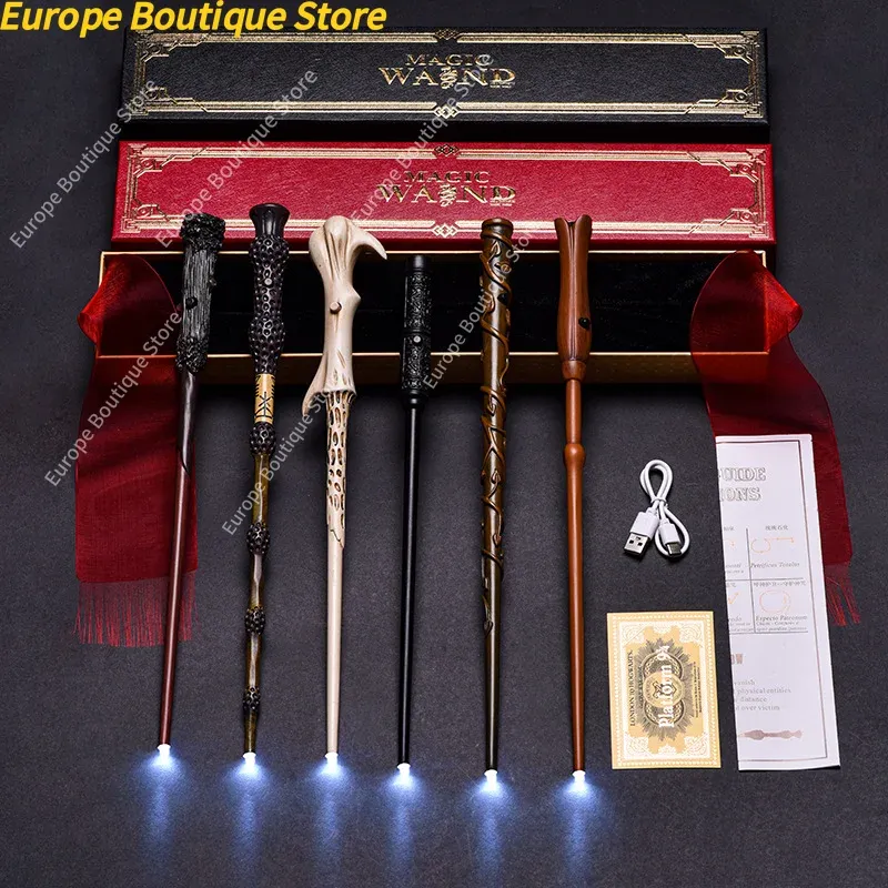 Goldfolien-Geschenkbox Harry Potter wiederaufladbarer leuchtender Zauberstab Hermine-Zauberstab USB-Schnittstelle Harry LED-Licht Raumdekoration