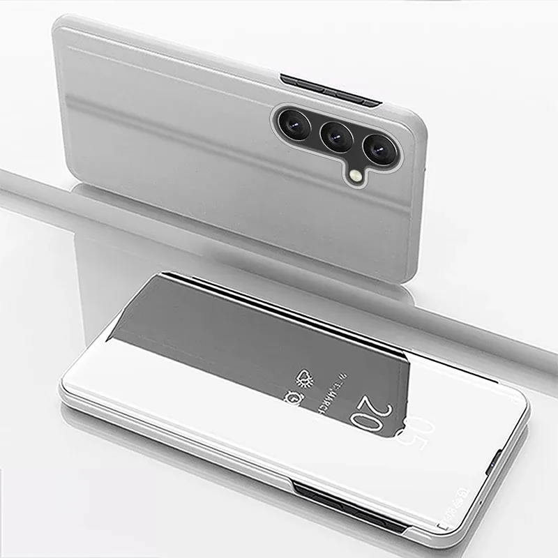 Luxuriöse Spiegel-Flip-Hülle mit Ständer für Samsung Galaxy S26 S25 Edge S24 S23 S22 Ultra Plus FE, stoßfest, vollständige Abdeckung