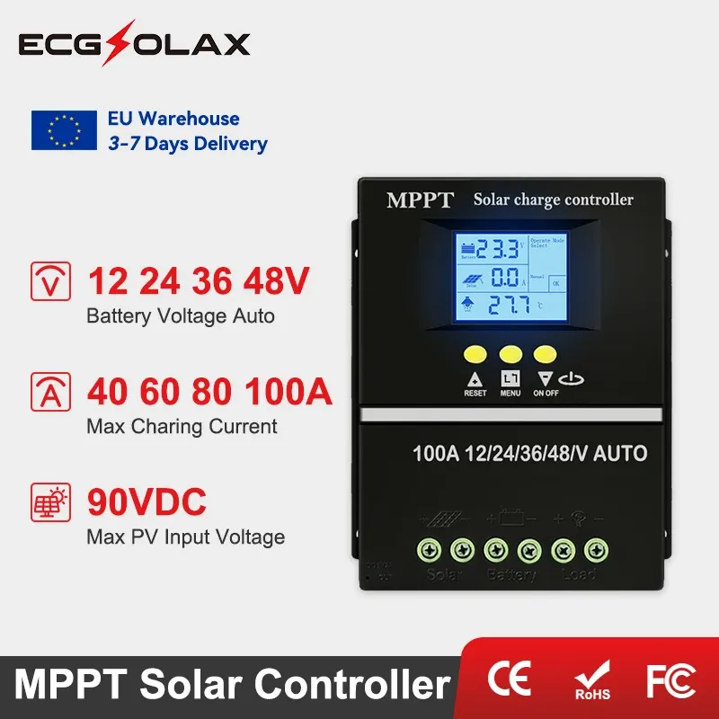 ECGSOLAX 100A 40A 60A 80A MPPT Solar Laderegler 12V 24V 36V 48V mit Dual USB Solar Panel Regler Laderegler