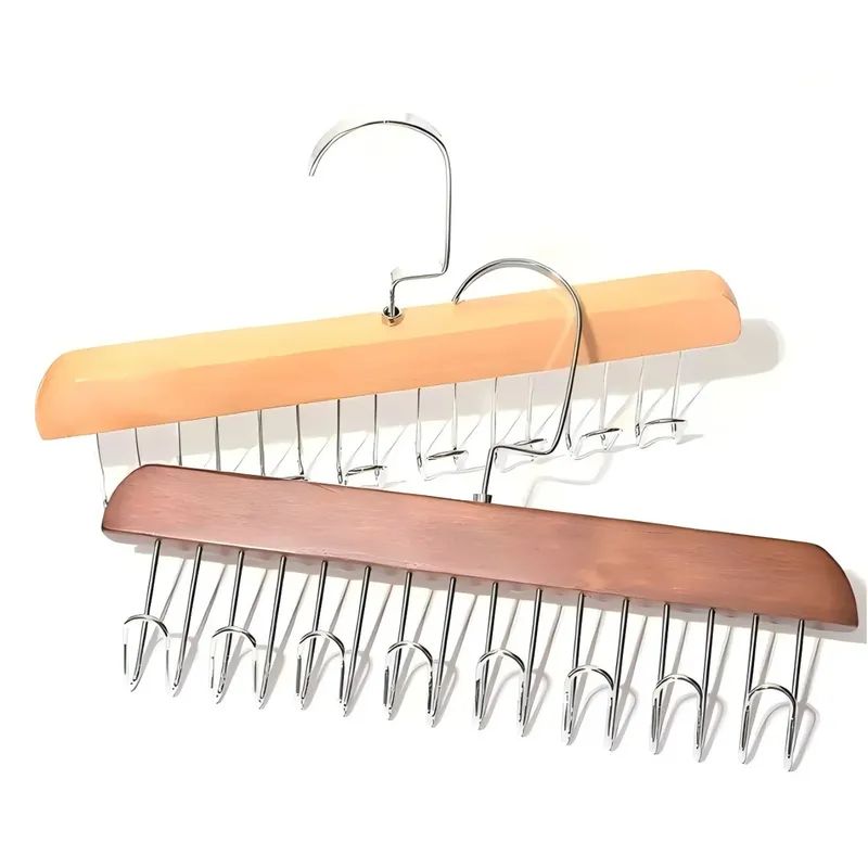 SAEIV Multi-funktionale Massivholz Kleiderbügel mit 8 Haken  10er Pack  BH  Gürtel & Krawatten  360° drehbarer Metallhaken  Platzsparender Schrankorganizer  Frauen Lagerung Kleiderbügel   Langlebig  Natur- & Nussbaumfarbe verfügbar