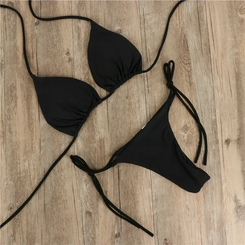 Sexy Frauen-Bikini, 2025, neuer Push-up-BH, Bikini-Set, Badeanzug für Frauen, einfarbig, Schwarz, Rot, Blau, Strandmode, Damen-Brustpolster-Badebekleidung