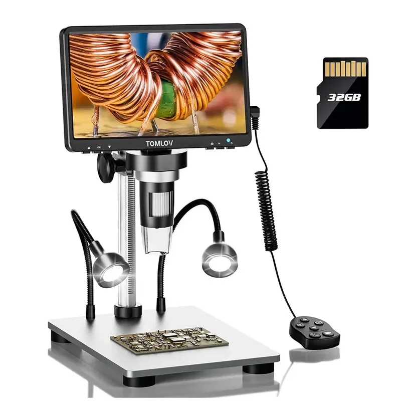 TOMLOV Digitalmikroskope 1200X 1080P Münzmikroskop-Lupe 12MP Ultra-Präzise Fokussierung HDMI-Mikroskop für Löt- und Reparaturarbeiten