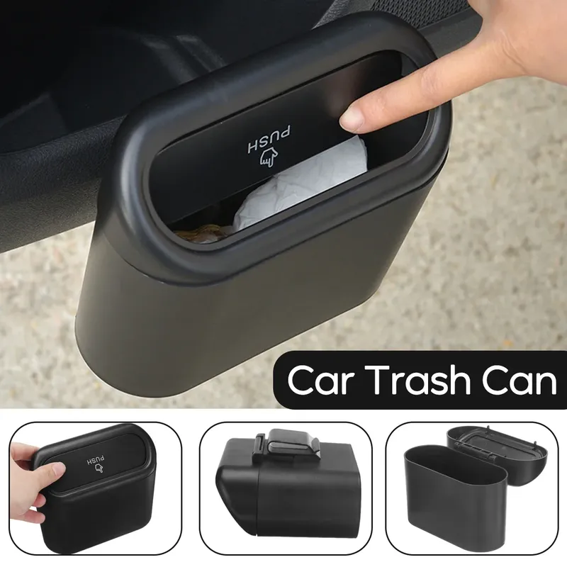 1/2x Auto Mini Hängen Mülleimer Fahrzeug Müll Organizer Staub Fall Lagerung Box Drücken ABS Mülleimer Auto Innen zubehör