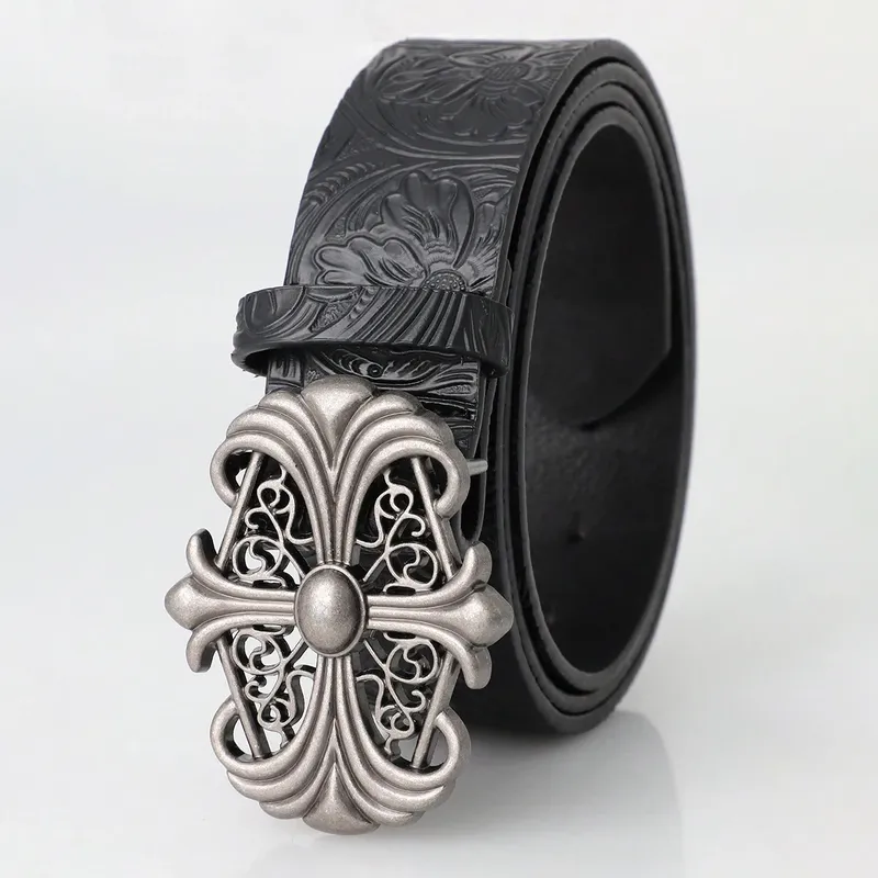 Retro-Herrengürtel im böhmischen Stil – schicker schwarzer PU-Ledergürtel, modischer Vintage-Gürtel mit hohler Schnalle, Punkrock, Y2K-Stil, für Männer und Frauen
