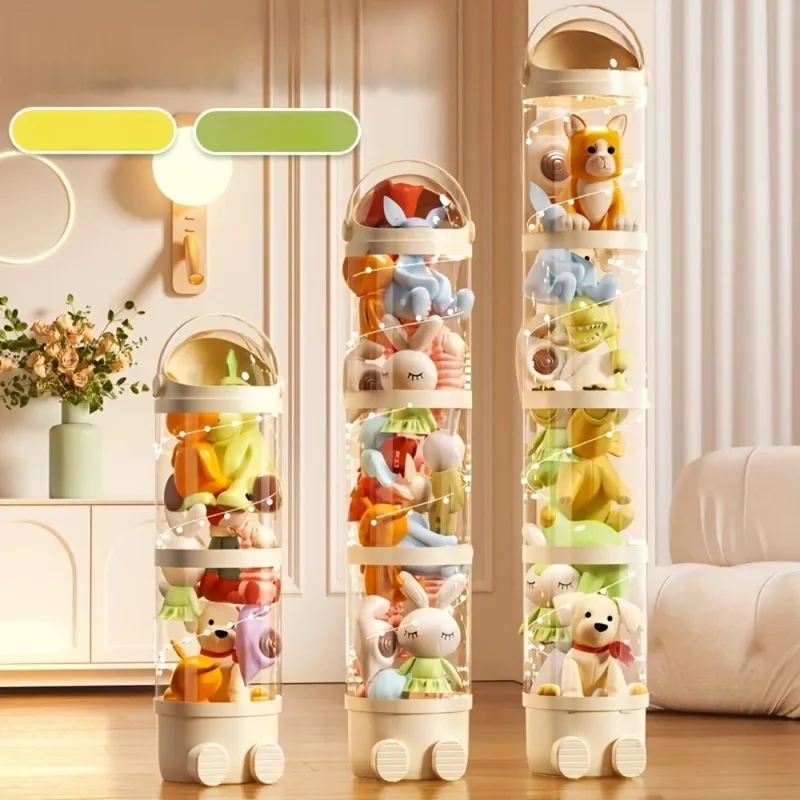 Transparente Puppen-Aufbewahrungsbox Plüschtier-Organizer Spielzeug-Aufbewahrungsröhre Kinderspielzeug-Organizer Großer Puppen-Ausstellungseimer