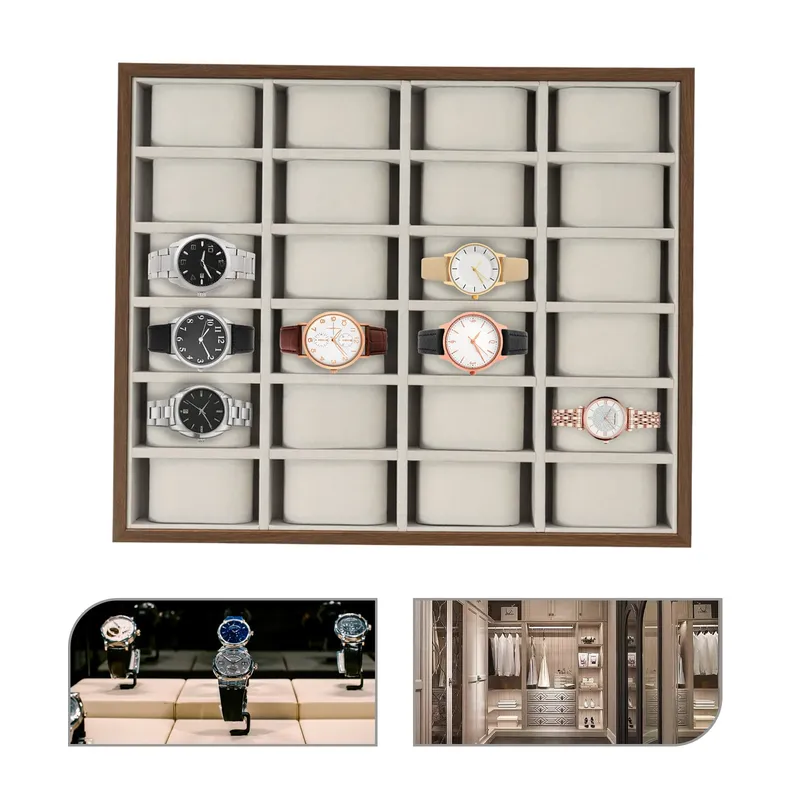 24-Fach Uhrenbox Uhren-Organizer Vitrine Uhrensammler-Box mit Abnehmbaren Kissen für Uhren Armbänder Manschettenknöpfe