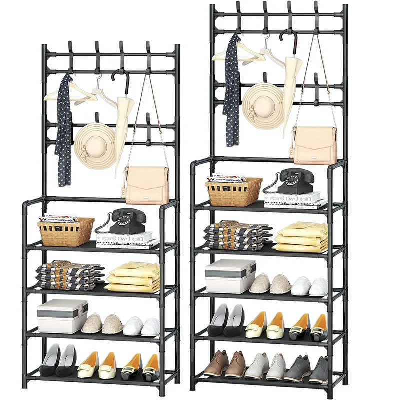 Kleiderbügel Mehrschichtiges Schuhregal DIY Hut- und Schuhregal Tür Einfacher bodenstehender Wohnzimmer-Organizer Lagerregale