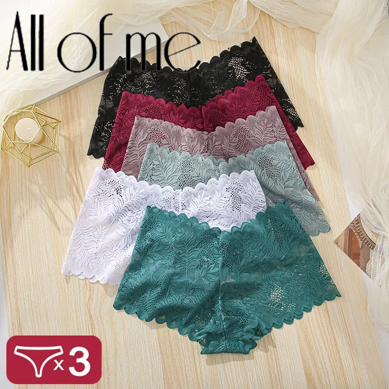 3Pcs Frauen Höschen Sexy Spitze Weibliche Unterhose Plus Größe Unterwäsche Große Größe Leichte Nahtlose Niedrigen Taille Slips Atmungsaktiv