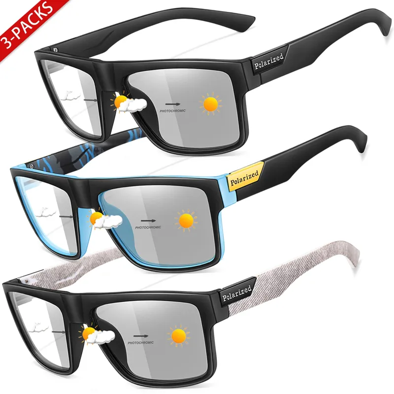 3-Pairs Klassische Quadratische Photochrome Sonnenbrille Outdoor Sport Radfahren Laufen Fahren Männer Frauen Festival Party Tragen Brillen