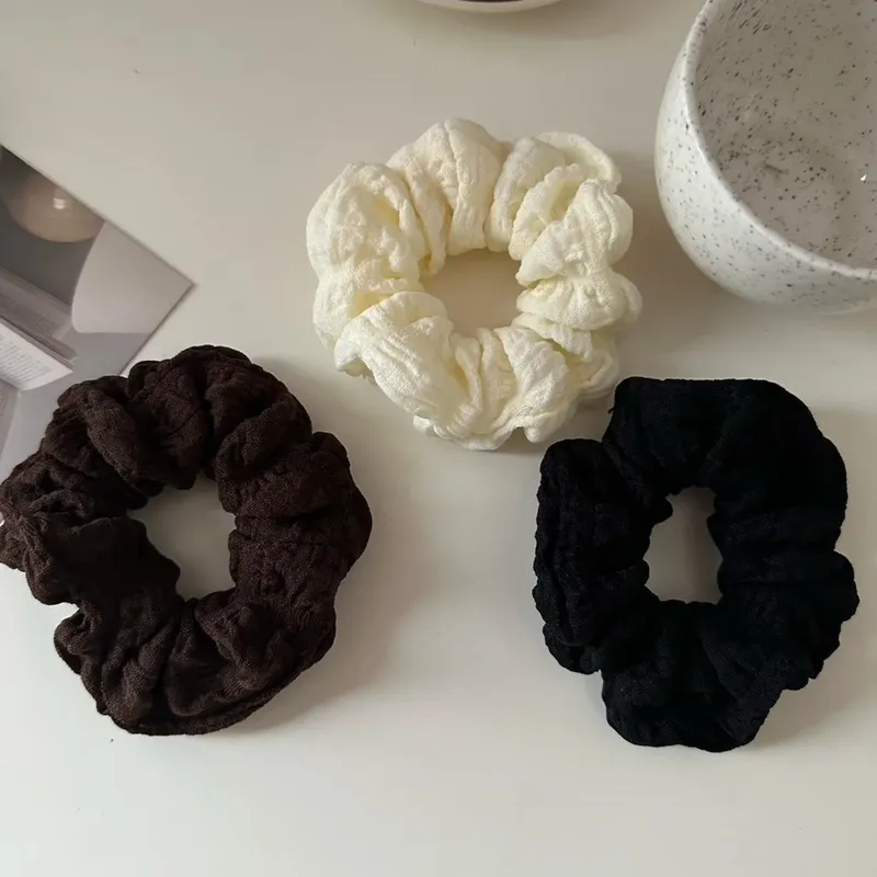 3 Stück cremefarbene Puff-Haargummis, Dutt-Haargummis, vielseitige einfarbige Gummibänder, Stoff-Haargummis, schwarze Haargummis, Haar-Accessoire
