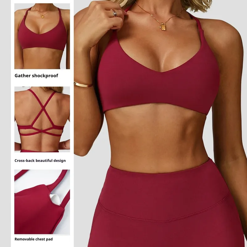 Sport-BH mit Hoher Unterstützung Damen Gym-Unterwäsche Push-Up Rückenkreuz-Yoga-Top Lauf-Workout Fitness Pilates Einfarbig