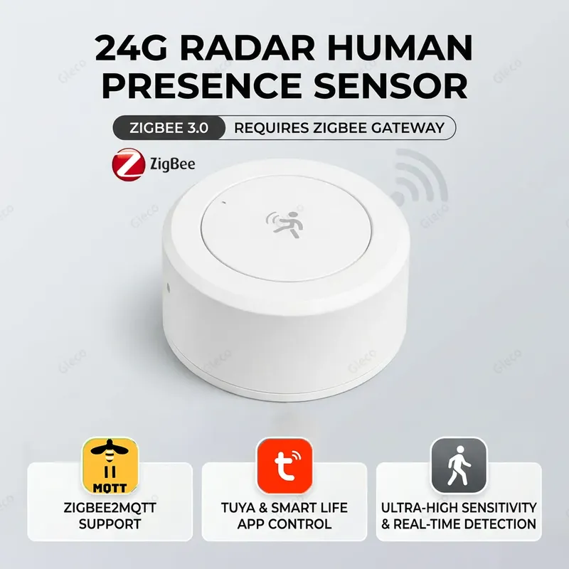 Zigbee 24G Mmwave Radar-Anwesenheitssensor, Personendetektor, Bewegungs-/Statischer Erkennungssensor für Tuya Z2M Smart Home Sicherheitsautomatisierung und Alarm