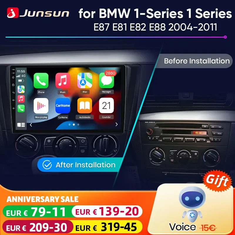 Junsun Android Auto Auto Radio Für BMW 1-Serie 1 Serie E87 E81 E82 E88 2004 2005-2011 multimedia Drahtlose CarPlay SWC GPS Navi