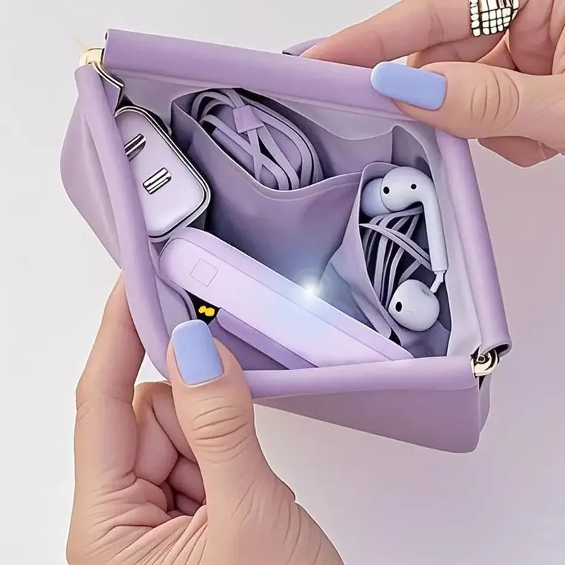 Automatische geschlossene Geldbörse Tasche Mini PU separate Kopfhörer Ladekabel Aufbewahrungstasche tragbare Null Brieftasche Münze Lippenstift Aufbewahrungstasche
