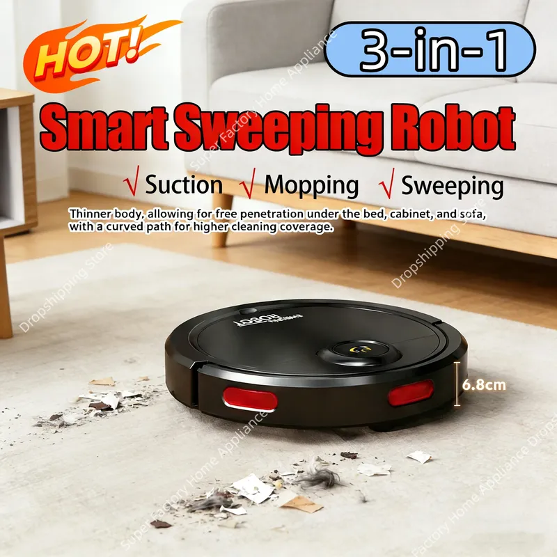 3-in-1 Vollautomatischer Saugroboter mit Wischfunktion und Kehrfunktion, USB-Aufladung, Intelligenter Reinigungsroboter für Küche und Haushalt, Neuheit 2026