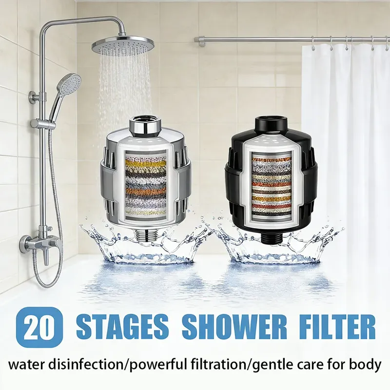 Hochleistungs-Duschfilter mit 15/20 Stufen zur Entfernung von Schwermetallen, Chlor und Fluorid, filtert und mildert hartes Wasser für Duschköpfe.