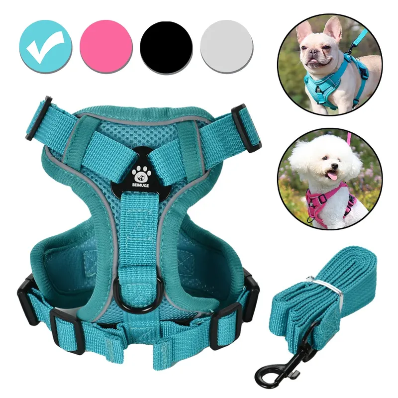 Verstellbares Hundegeschirr-Leinen-Set für kleine und mittelgroße Hunde, Katzen, reflektierender Brustgurt, Haustiergeschirre, Weste, Outdoor-Welpenzubehör