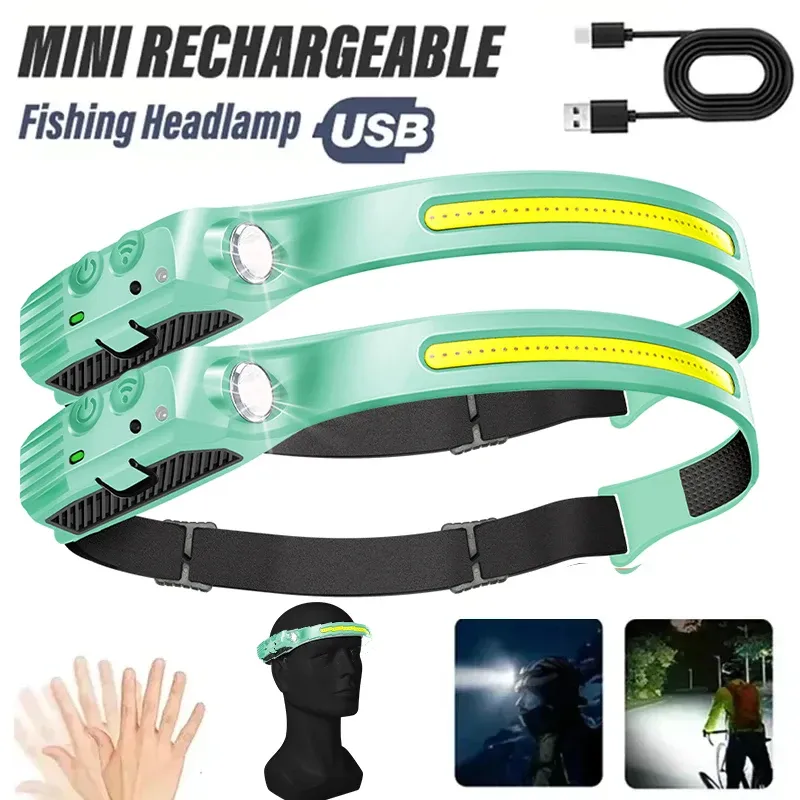 Superhelle Induktionsscheinwerfer, COB + LED-Sensorkopf-Taschenlampe, 18650-Akku, wiederaufladbare USB-Taschenlampe, Camping, Angeln, Arbeitsscheinwerfer