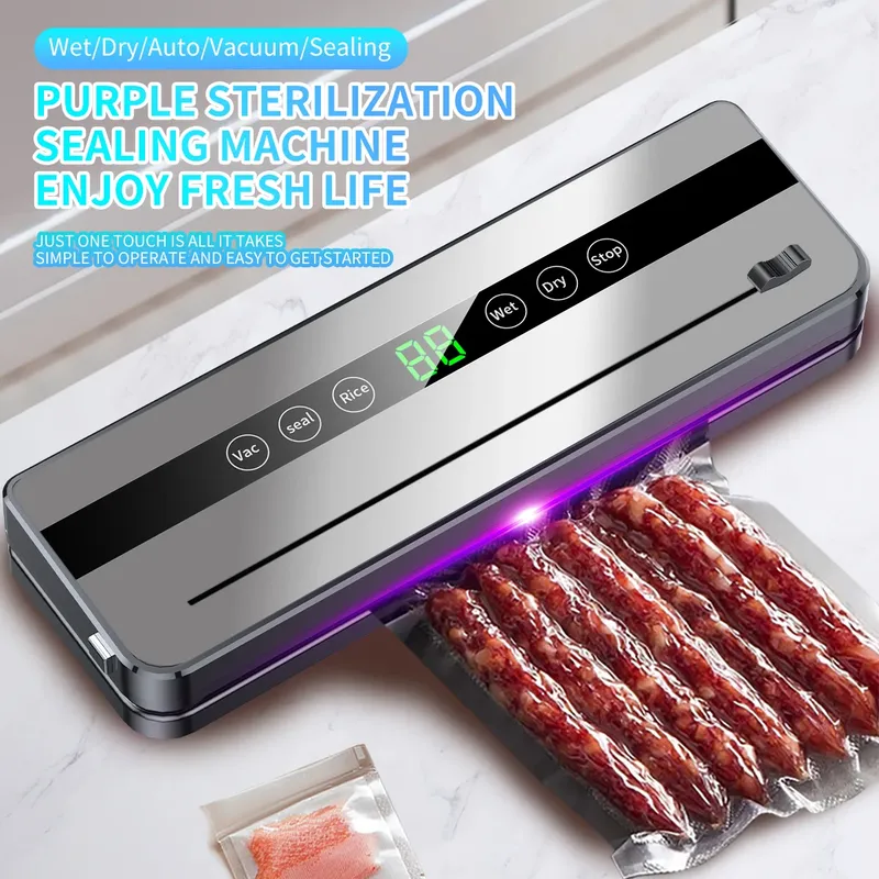 HOMEFISH Vakuumiergerät Trocken-/Nass-Vakuumierer mit UV-Sterilisation für Lebensmittelaufbewahrung und Sous-Vide-Garen, eingebauter Cutter