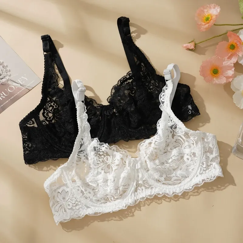Damen Sexy Spitzen-BHs in Übergröße Push-Up Bralette mit Aushöhlungen Bestickter BH Unterwäsche mit Bügel