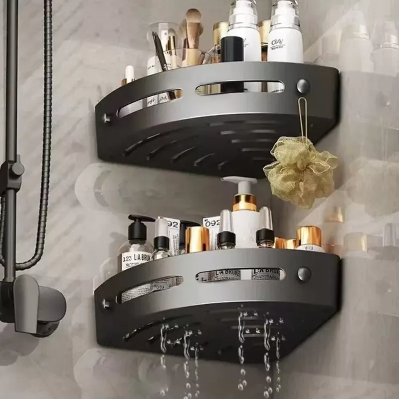 3PCS Badezimmer Ecke Lagerung Regal mit Kunststoff Haken Keine Bohrer Raum Dusche Shampoo Halter Badezimmer Lagerung Rack Organisieren