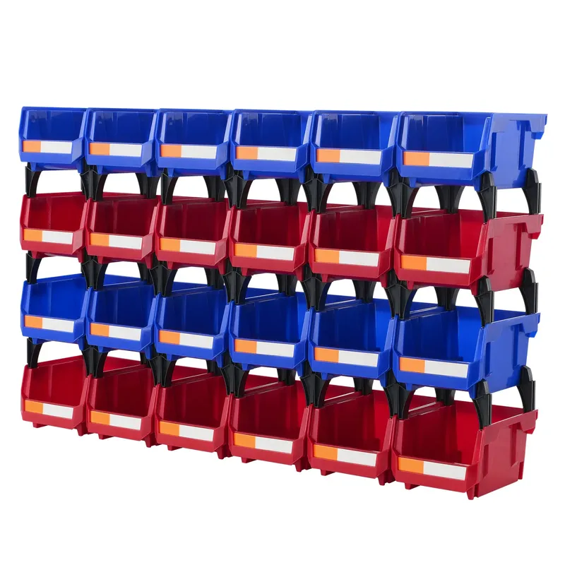 SucceBuy Aufbewahrungsbehälter, 24 Stück, stapelbarer Organizer, 12,7 x 10,2 x 7,6 cm, freistehendes, abgestuftes Regal für Garage, hängender Stapelbehälter