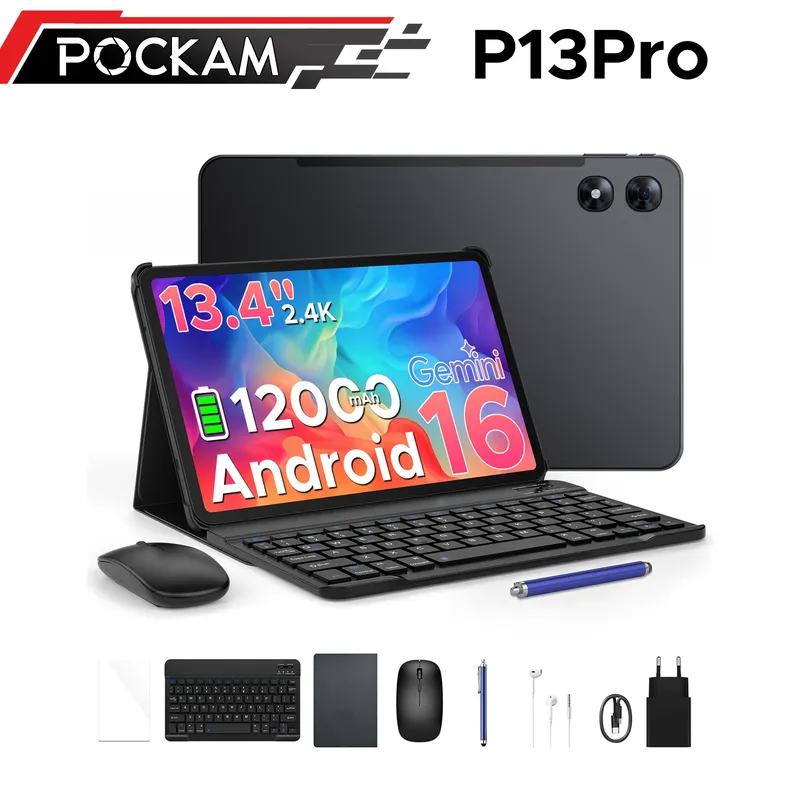 POCKAM P13 Pro 2-in-1 Tablet-PC Android 16 13,4 Zoll 120Hz Display 48GB RAM (12+36) 256GB ROM 12000mAh Akku Widevine L1 Tablet-PC