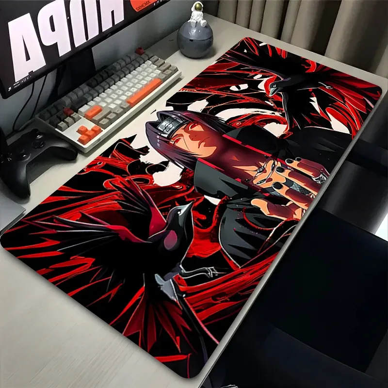 Mauspad Gamer Größeres XXL Uchiha Itachi Madara N-Naruto Uzumaki Computer-Tastatur Schreibtischunterlage PC-Gaming-Zubehör Schwarzes Mauspad