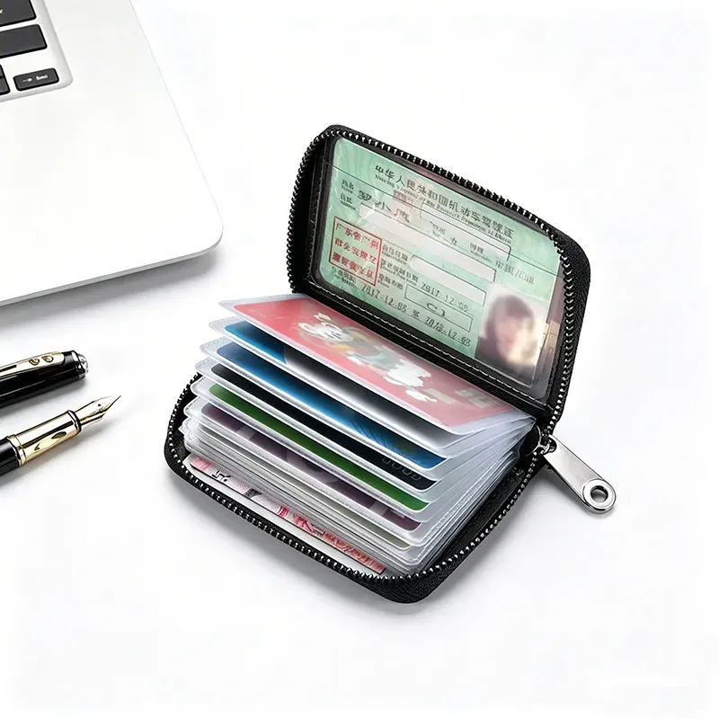 Schlanke Minimalistische Unisex-Kartenhalter-Brieftasche mit Reißverschluss-Münzfach Kompaktes Kreditkartenetui Kleine Geldbörse für Männer und Frauen