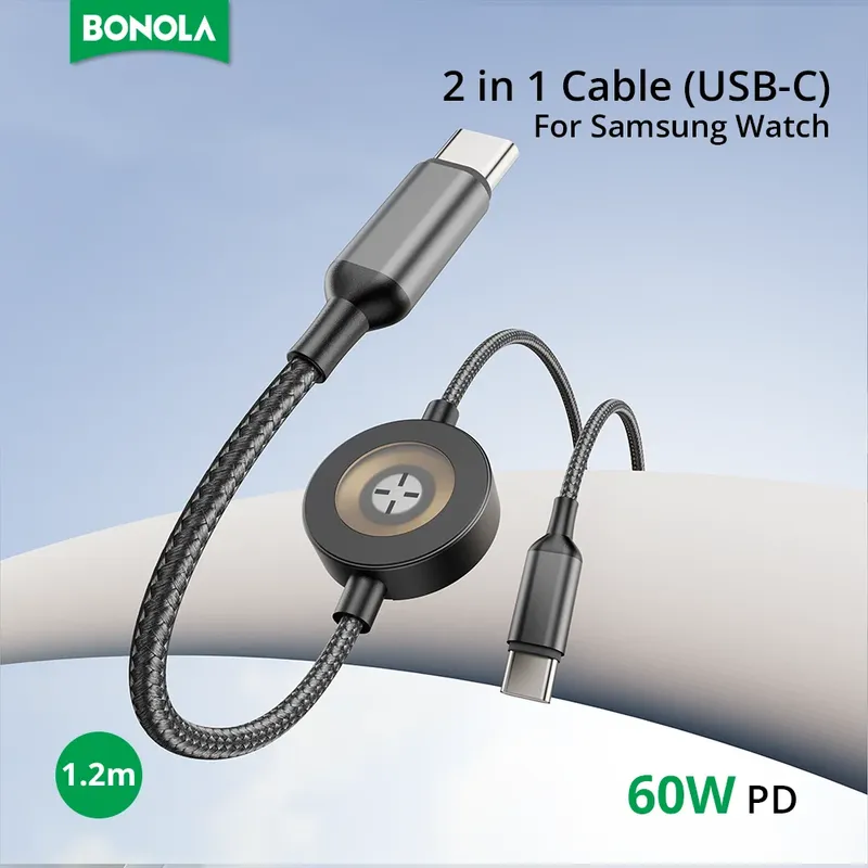 Bonola 2-in-1 Ladegerät für Galaxy Watch Ultra/8, 60W Schnellladung für Samsung S25 Ultra/S24/S23, Magnetisches Uhren-Ladekabel