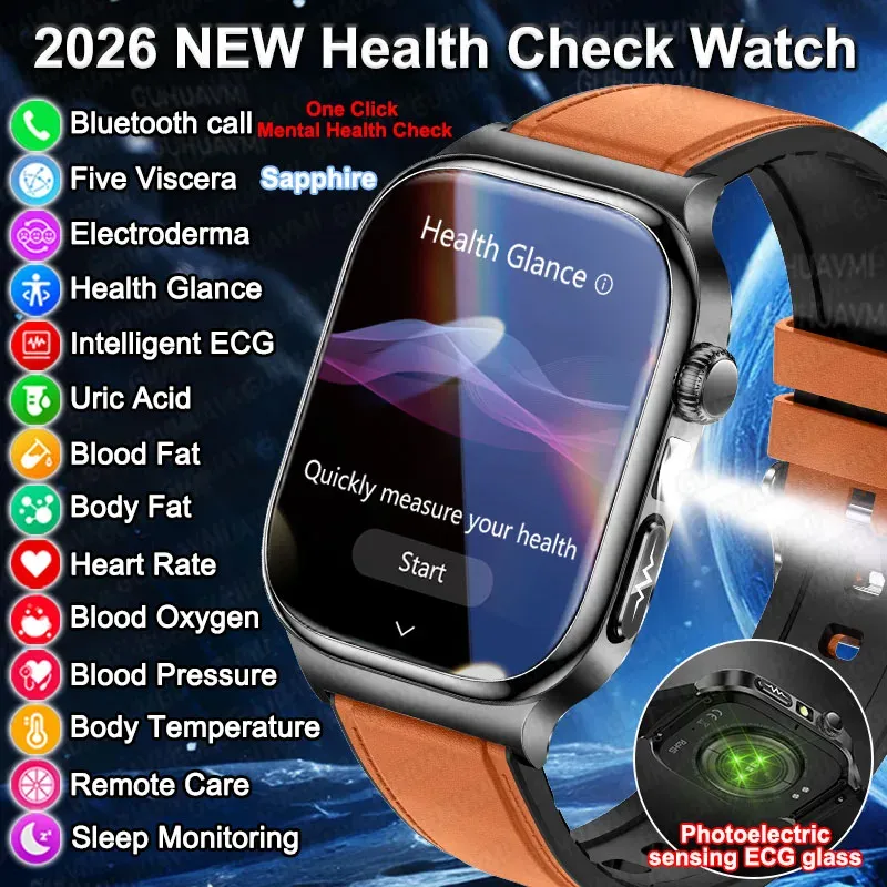 2026 Neue Präzise Diagnose-Smartwatch mit Körperfett-, EKG-, Blutsauerstoff- und Blutdruckmessung, Gesundheits- und Sportfunktionen, HD AMOLED-Bildschirm, Anruffunktion für Männer und Frauen