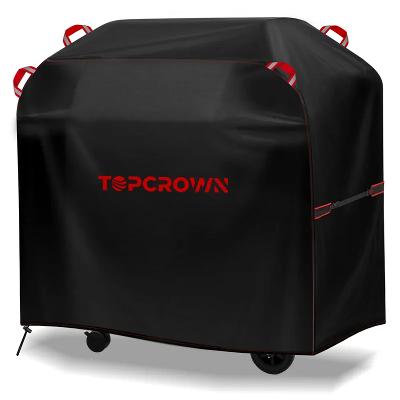 [Tc-420D Red Line BBQ-Abdeckung] Topcrown Outdoor-Grillabdeckung, UV-beständiges 420D Oxford-Gewebe, winddichtes Design mit verstellbaren Riemen, kompatibel mit Marken wie Char-Broil/Nexgi.