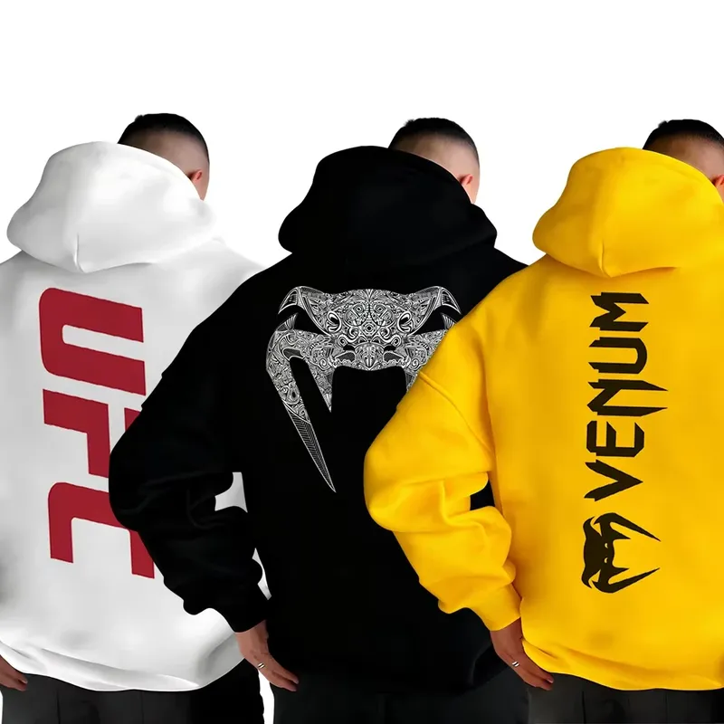 Herren-Hoodies mit Muster – Auffällige Rückendrucke, MMA-inspirierte Streetwear, lockere Passform, perfekt für Fitness und Freizeitkleidung, Designs in limitierter Auflage