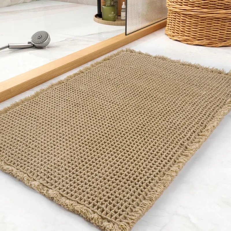 Waffel-Badematte Superabsorbierend Rutschfest Boho Badematten Waschbar Weich Schnelltrocknend Bauernhaus Badezimmer Deko