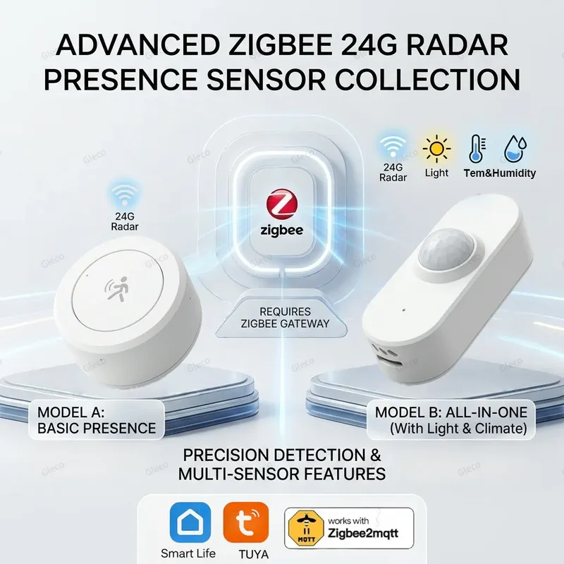 Zigbee 24G mmWave Sensor für menschliche Anwesenheit, Radar-Bewegungsmelder, Smart Life Option, Licht-, Temperatur- und Luftfeuchtigkeitserkennung für TUYA Z2MQTT