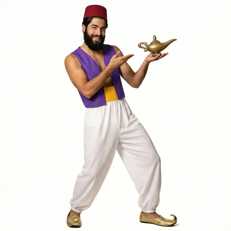 Erwachsenen-Aladdin-Kostüm Halloween-Cosplay Magischer Geist Arabischer Prinz Party-Outfit Neujahr Karneval Geburtstagsfeier Aufführungs-Kostüm