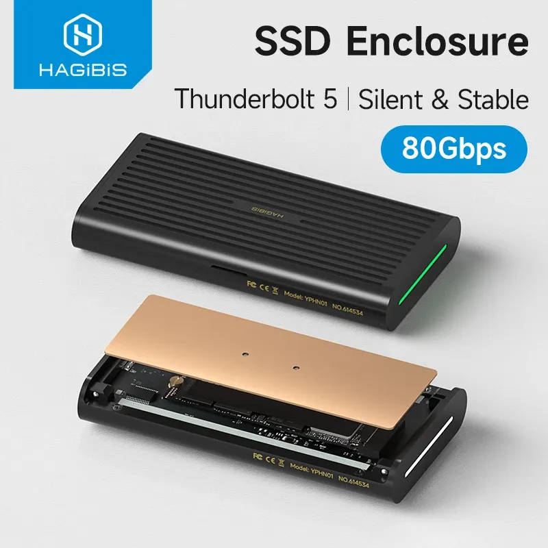 Hagibis 80Gbps M.2 NVMe SSD-Gehäuse Kompatibel mit Thunderbolt 5/4/3/USB4 Externes SSD-Gehäuse bis zu 8TB für 2230/2242/2260/2280 SSDs.