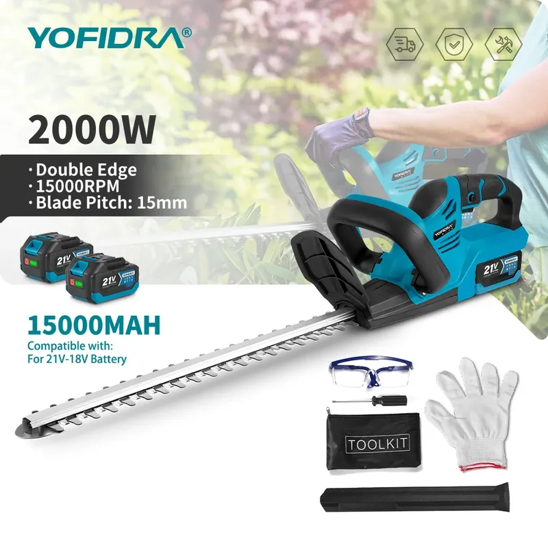 YOFIDRA Kabelloser Elektrischer Heckenschneider 2000W 15000RPM Astsäge Rasenmäher Garten-Trimmwerkzeug für Makita Akku