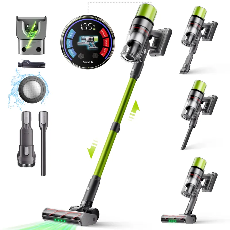 SmartAI V6 Kabelloser Staubsauger, 65KPA 650W Starker Akku-Staubsauger, Bis zu 80 Min Laufzeit, 24000mAh Große Batterie, Anti-Verhedderungs-Bürste, Für Teppich, Hartboden, Tierhaare, Auto
