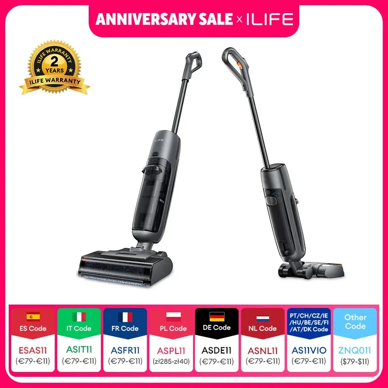 ILIFE W90 Pro Kabelloser Nass-Trocken-Smart-Mop, 7000Pa Saugkraft, 1 Min. Selbstreinigung, Großer Doppel-Wassertank, Aktualisierte Version W90