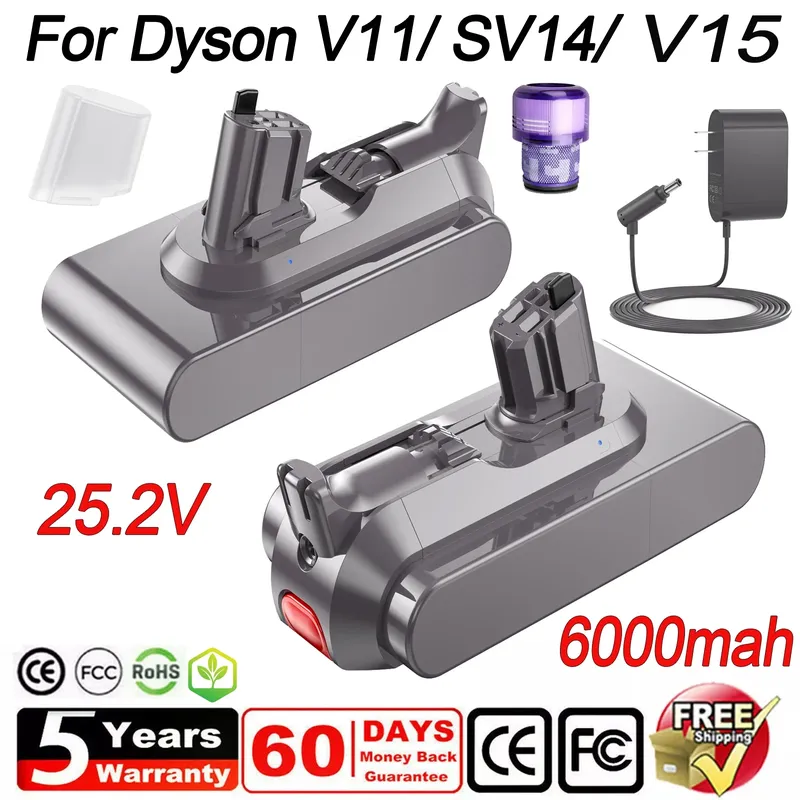 Ersatzakku für Dyson V11 Clip-on-Akku 6000 mAh für Dyson V11 Absolute V15 Staubsauger (nur für Click-in-System geeignet)