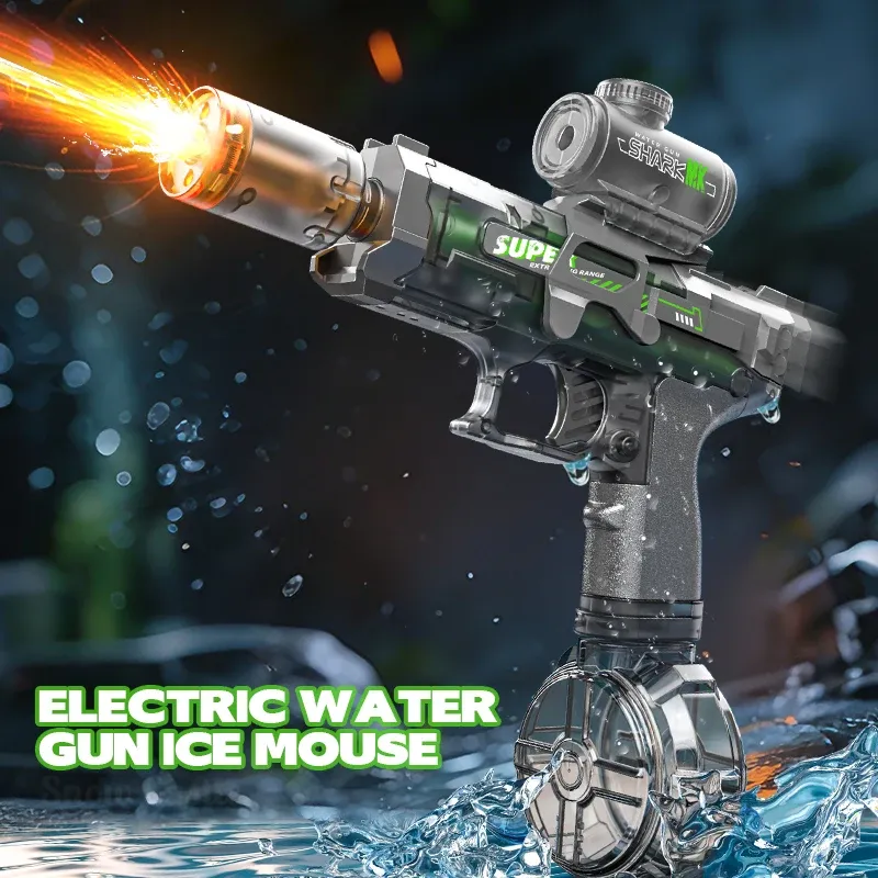 Elektrische Wasserpistole Automatische Dauerfeuer-Spritzpistole Outdoor-Spielzeug Langstrecken-Wasserpistole mit Lichtern Schwimmspielzeug