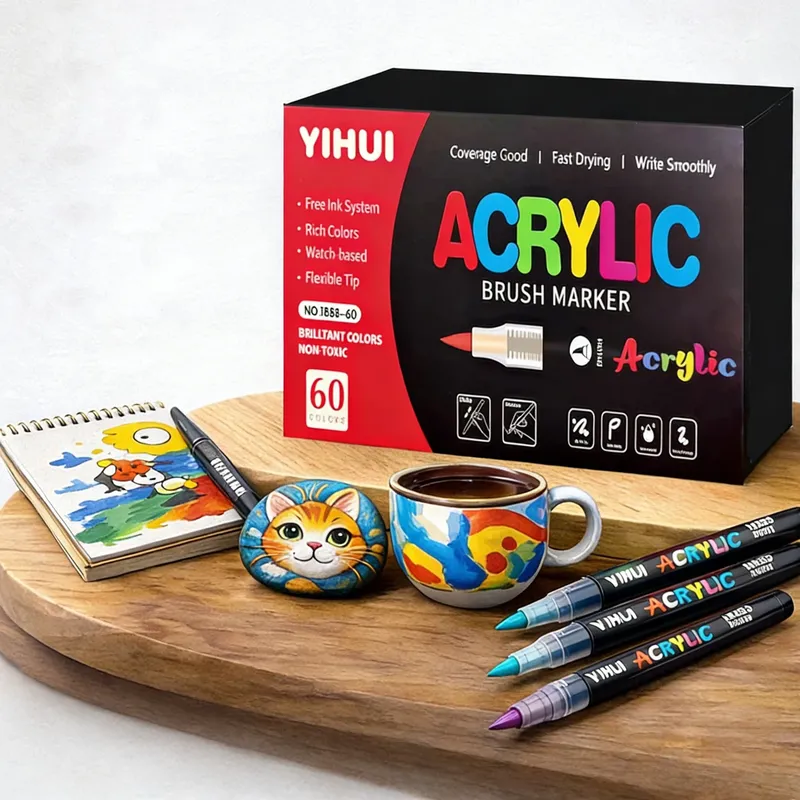 12-60 Farben Pinselspitzen-Acrylmarker-Set Kunstbedarf für Stein Holz Leinwand Glas Keramik Erwachsenen-Malerei & DIY-Basteln
