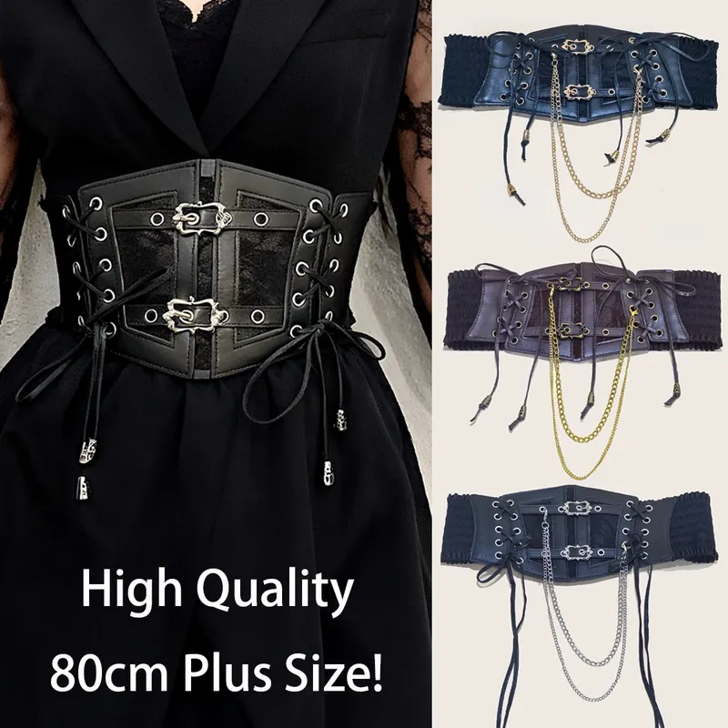 Spitze Korsett Punk Schwarz Breiten Gürtel Mit Kette Pu Leder Abnehmen Körper Gürtel für Frauen Elastische Hohe Taille Gürtel Weibliche Cummerbunds