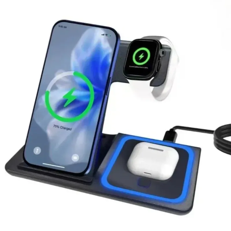 3-in-1 Kabellose Ladestation für MagSafe-kompatible iPhone 17 16 15 14 Pro Max, Apple Watch und AirPods – Schnelles Ladegerät und Dockingstation