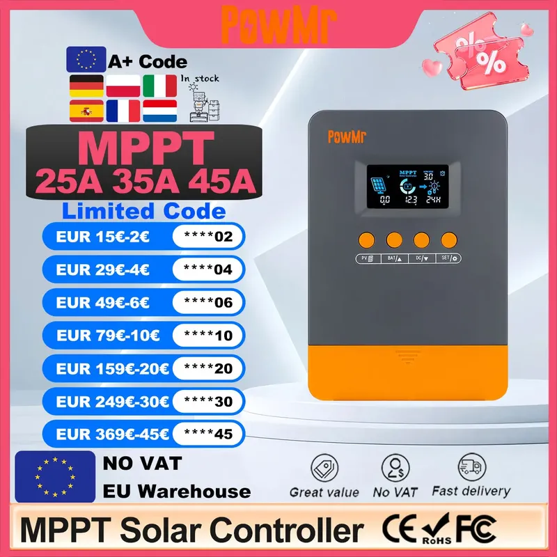 PowMr EU MPPT 45A 35A 25A Solar Laderegler 12V 24V Auto 100V Panel Regler Regler Blei-säure/Lithium Batterie Bank